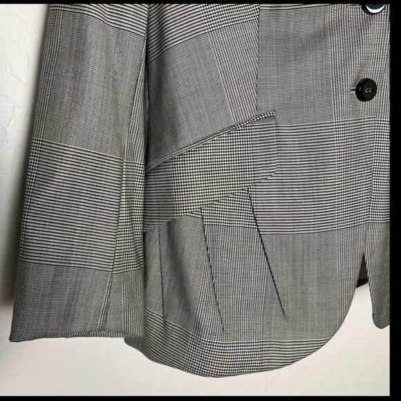Escada plaid blazer Windowpane Black White Classic Wool Single Breast 42 L - Picture 5 of 16